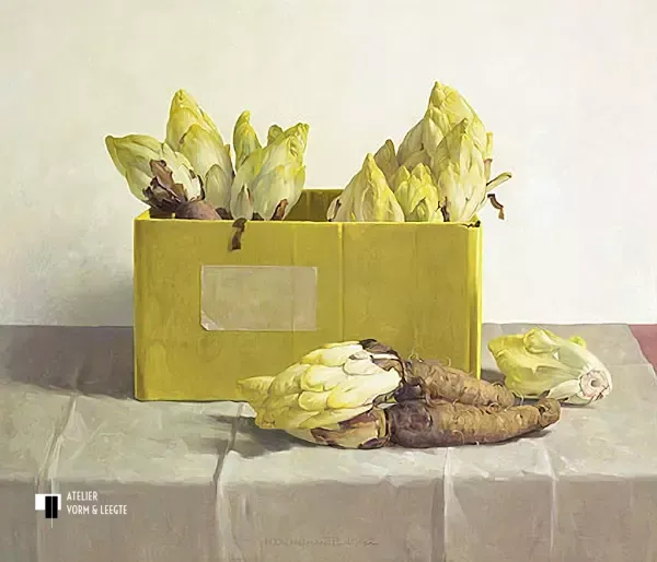Witlof in gele doos - Henk Helmantel - giclee op canvas