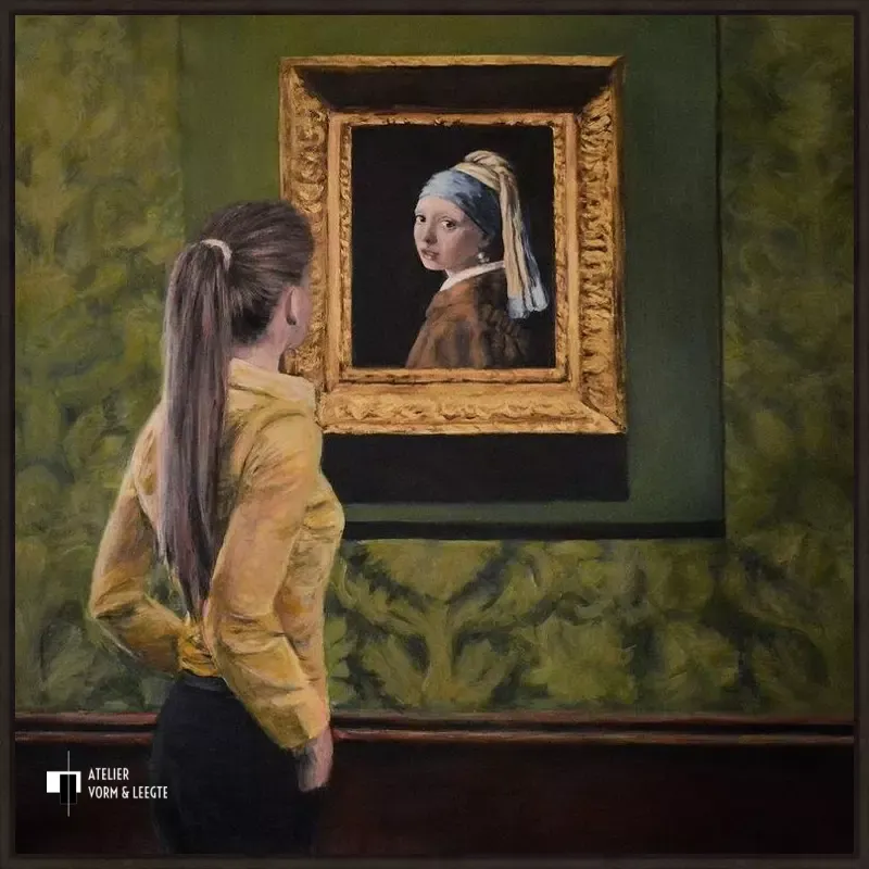 Watching Girl with the Pearl Earring - Escha van den Bogerd - in baklijst Atelier zwart 10mm