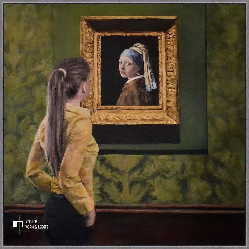 Watching Girl with the Pearl Earring - Escha van den Bogerd - in baklijst Atelier zwart-zilver 10mm