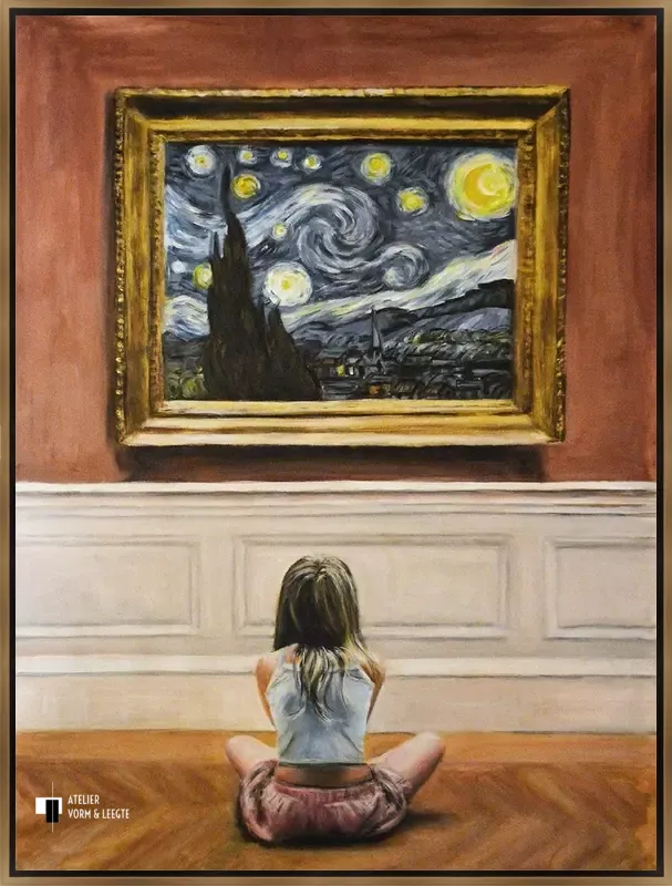 Watching van Gogh Starry Night I - Escha van den Bogerd - in baklijst Bazo Luxe zwart-goud 8mm