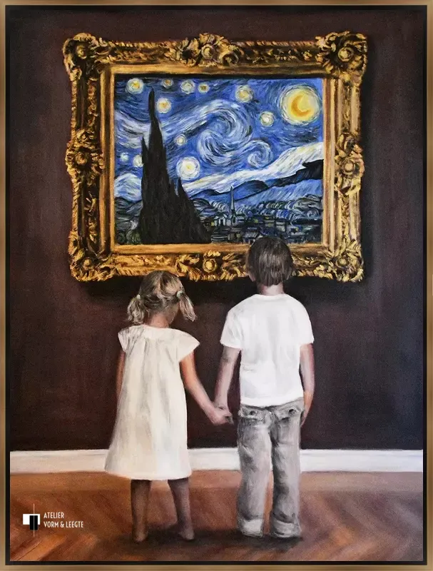 Watching van Gogh Starry Night II - Escha van den Bogerd - in baklijst Bazo Luxe zwart-goud 8mm