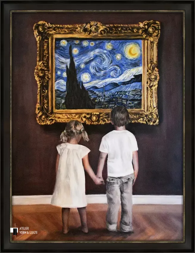 Watching van Gogh Starry Night II - Escha van den Bogerd - in sierlijst Epoque zwart-zilver 50mm