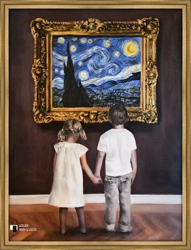 Watching van Gogh Starry Night II - Escha van den Bogerd - in sierlijst Villa antiek goud 35mm