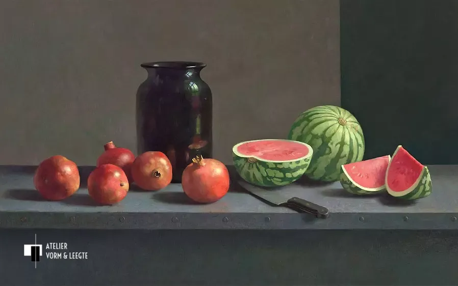 Watermeloen en granaatappels - Henk Helmantel - giclee op canvas