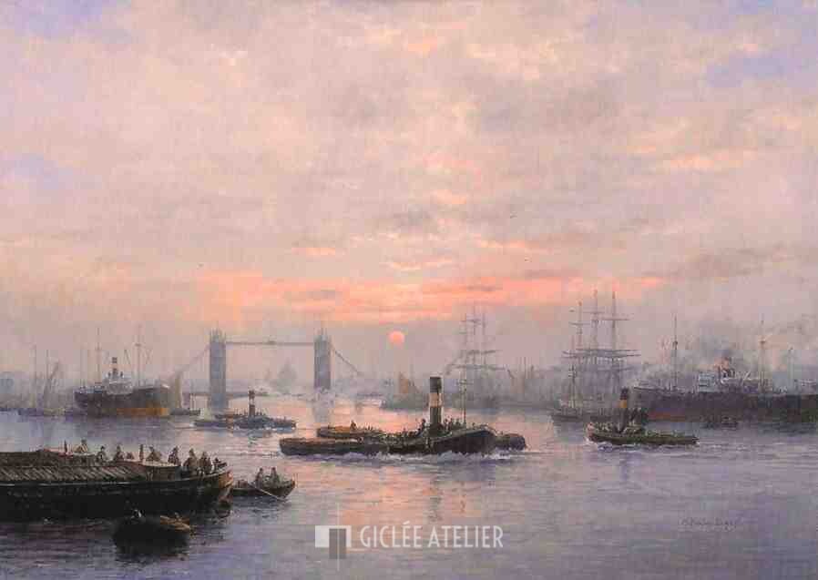 Bedrijvigheid op de Theems - Peter Sterkenburg - gicleekunst
