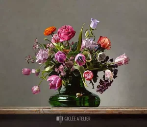Bloemstilleven met kleine vos - Roman Reisinger - gicleekunst