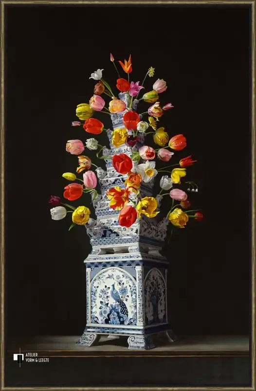 Tulpenvaas - Roman Reisinger - in baklijst Misto zwartmahonie goudtop 10 mm