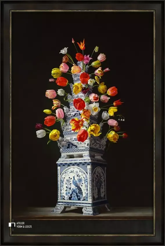 Tulpenvaas - Roman Reisinger - in sierlijst Epoque zwart-zilver 50 mm