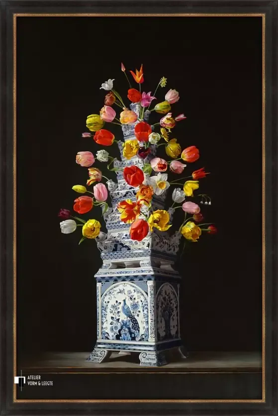 Tulpenvaas - Roman Reisinger - in sierlijst Hermitage Bol zwart-goud 44 mm