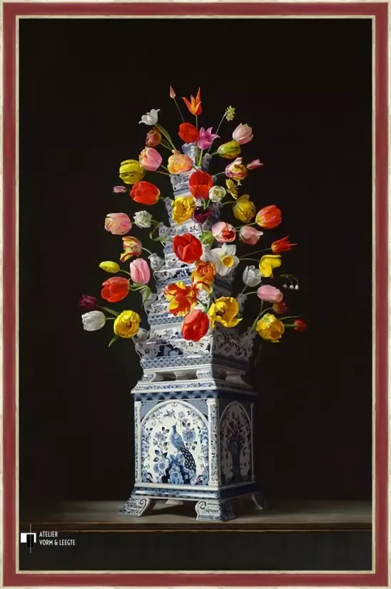 Tulpenvaas - Roman Reisinger - in sierlijst Procida rood-zilver 36 mm