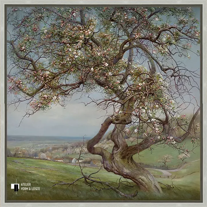 Bloeiende appelboom - Patrick Creyghton - in baklijst Shape breed taupe zilver 18mm