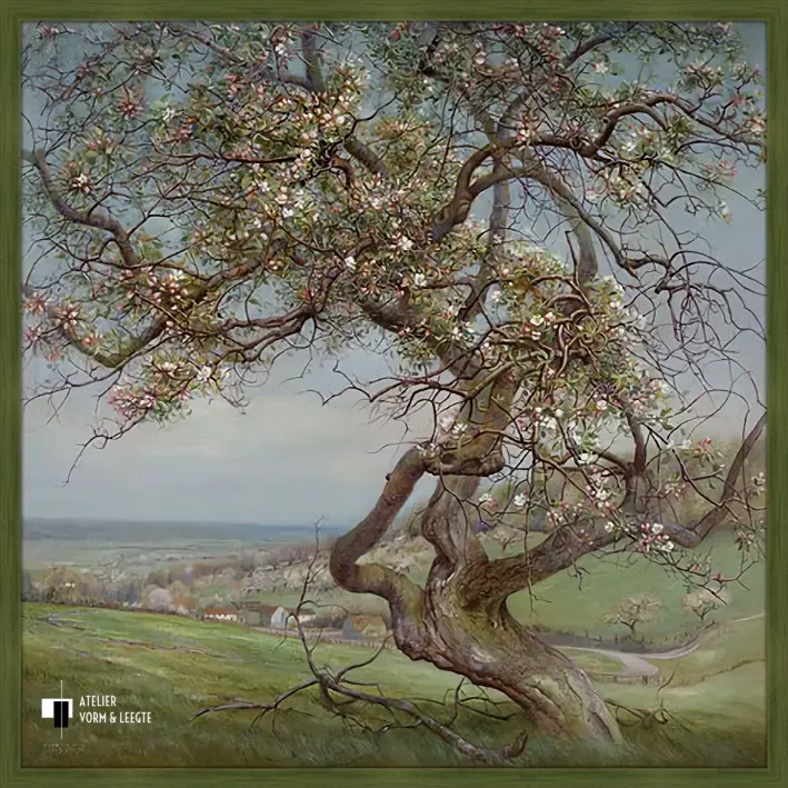 Bloeiende appelboom - Patrick Creyghton - in sierlijst Landscape bosgroen 21mm