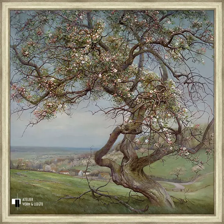 Bloeiende appelboom - Patrick Creyghton - in sierlijst Procida oud zilver 36mm