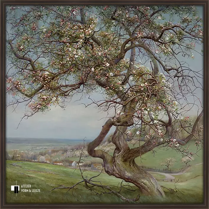 Bloeiende appelboom - Patrick Creyghton - in sierlijst Shabby Chic bruin 20mm