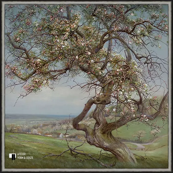 Bloeiende appelboom - Patrick Creyghton - in sierlijst Vienna zwart-zilver 20mm
