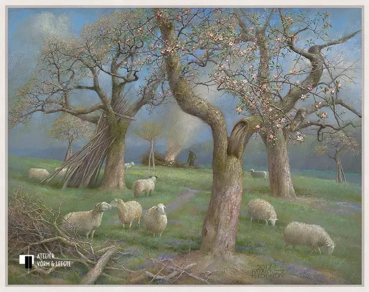 Schapen in de boomgaard - Patrick Creyghton - in baklijst Atelier whitewash 10mm