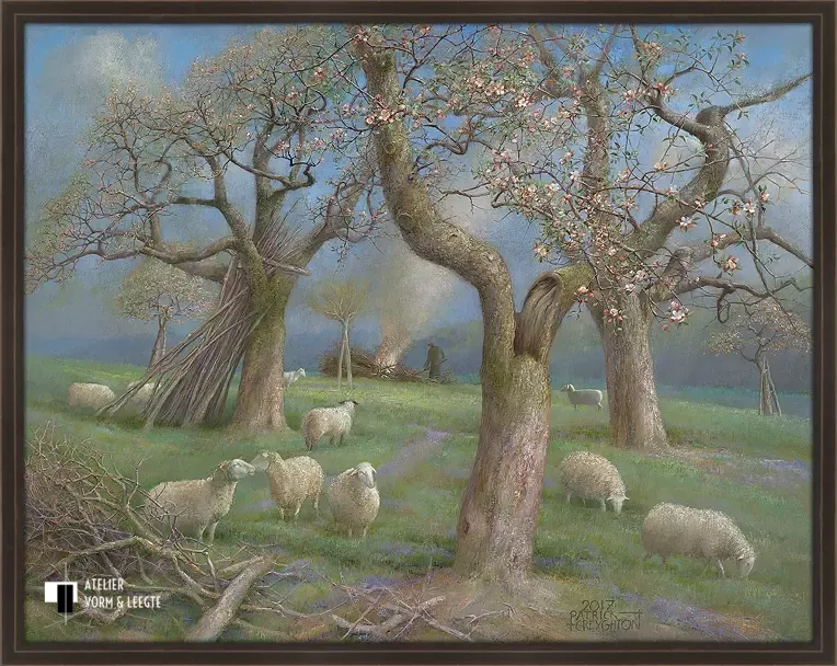 Schapen in de boomgaard - Patrick Creyghton - in sierlijst Shabby Chic bruin 20mm