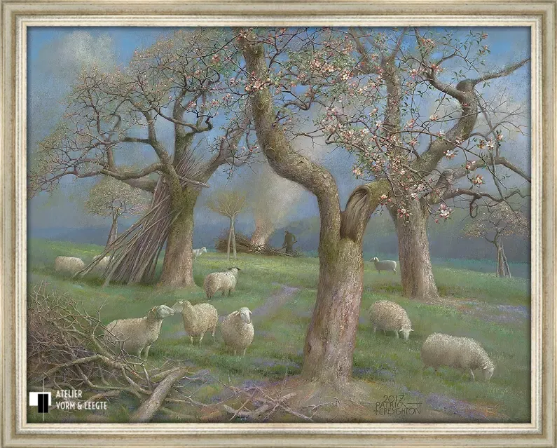 Schapen in de boomgaard - Patrick Creyghton - in sierlijst Villa antiek zilver 35mm
