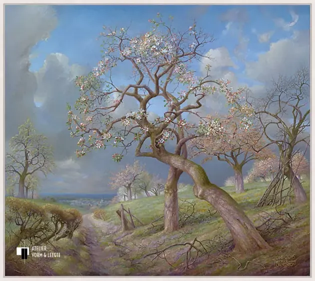 Bloeiende appelbomen Maasvallei - Patrick Creyghton - in baklijst Atelier whitewash 10mm