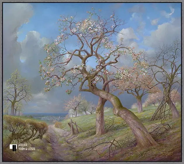 Bloeiende appelbomen Maasvallei - Patrick Creyghton - in baklijst Atelier zwart-zilver 10mm