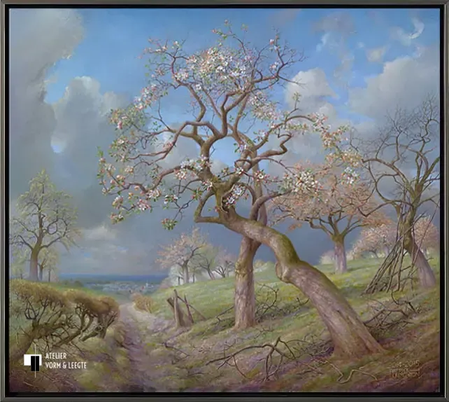 Bloeiende appelbomen Maasvallei - Patrick Creyghton - in baklijst Shape zwart-zilver 8mm