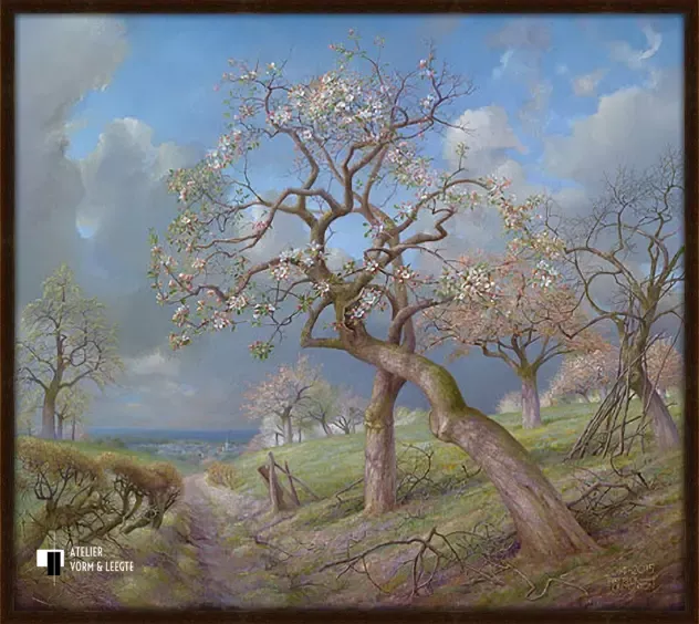 Bloeiende appelbomen Maasvallei - Patrick Creyghton - in sierlijst Antica donkerbruin 18mm