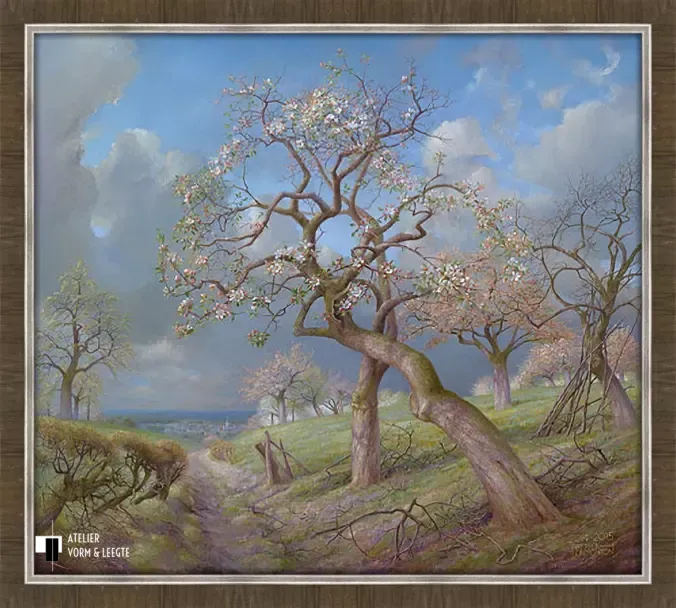 Bloeiende appelbomen Maasvallei - Patrick Creyghton - in sierlijst Becco Legni eiken 50mm