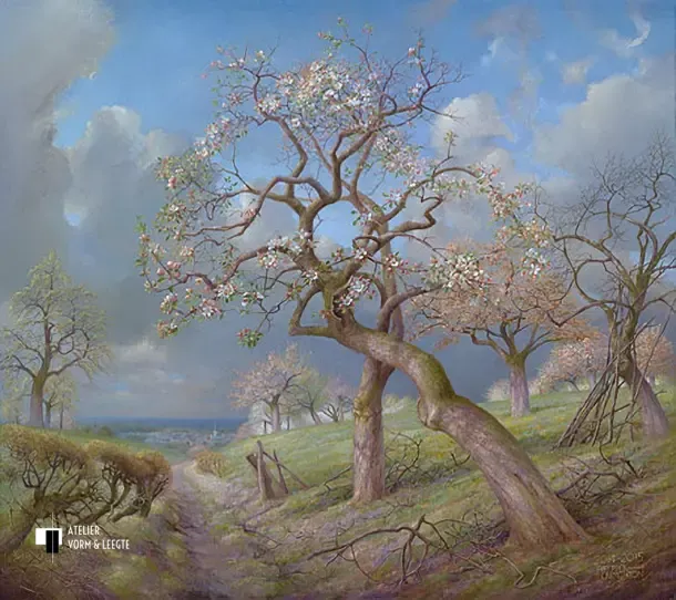Bloeiende appelbomen Maasvallei - giclee op canvas