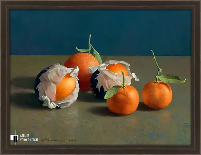 Sinaasappels en mandarijnen - Henk Helmantel - in sierlijst Shabby Chic bruin 20mm