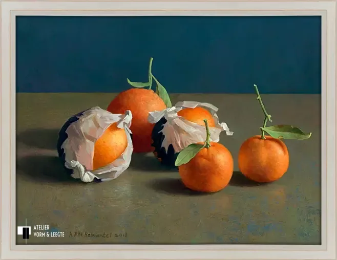 Sinaasappels en mandarijnen - Henk Helmantel - in sierlijst Shabby Chic wit 20mm