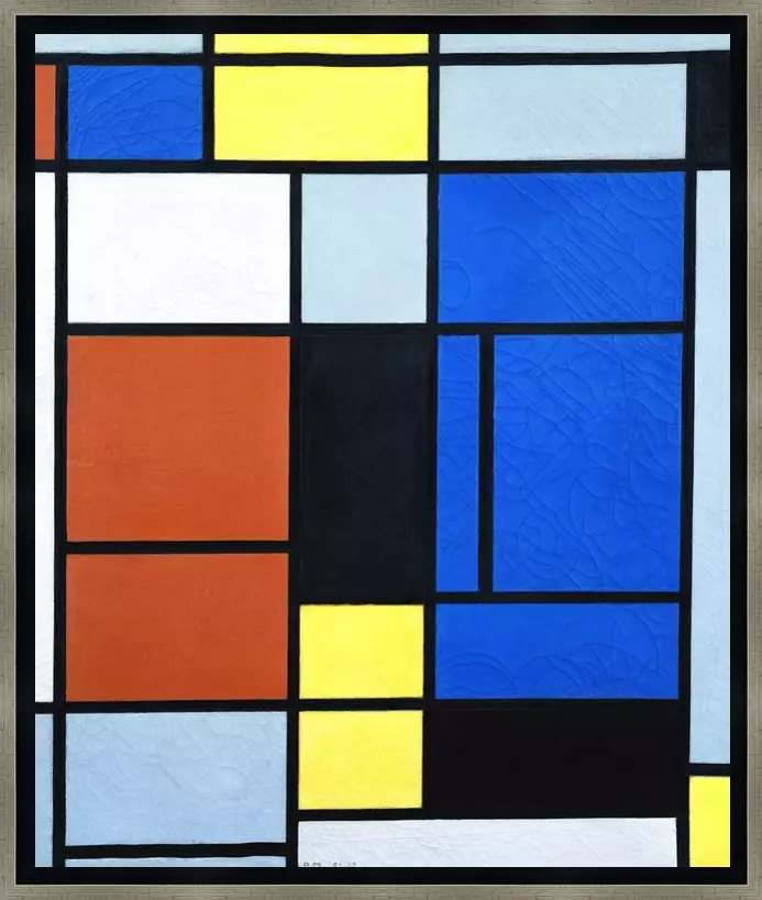 Tableau No 1 - Piet Mondriaan - in baklijst Impact zwart-zilver 16mm met extra tussenruimte