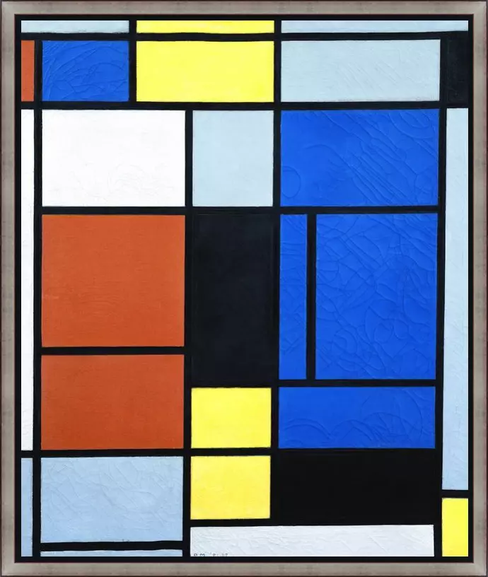 Tableau No 1 - Piet Mondriaan - in baklijst Majory zwart-zilver-rood 24mm