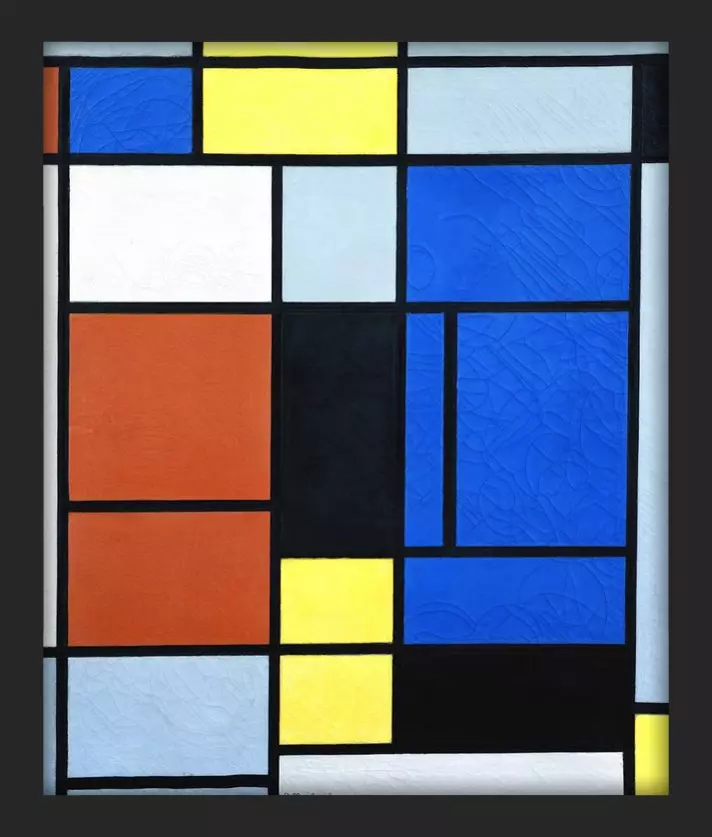 Tableau No 1 - Piet Mondriaan - in sierlijst Basic Black 48mm