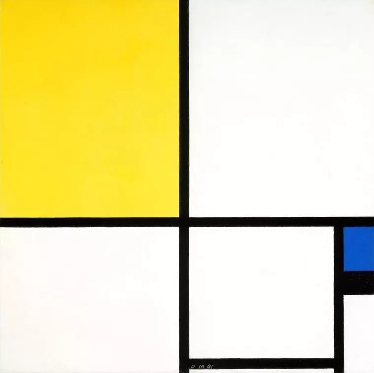 Geel en blauw compositie - Piet Mondriaan - artwerk op canvas