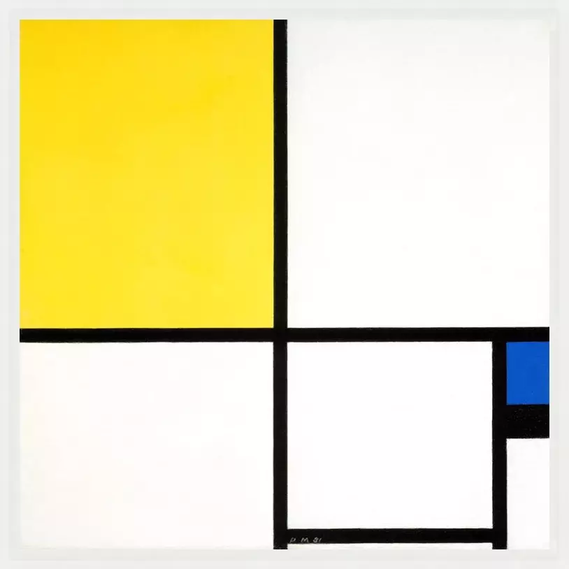 Geel en blauw compositie - Piet Mondriaan - in baklijst Impact wit 16mm extra ruimte