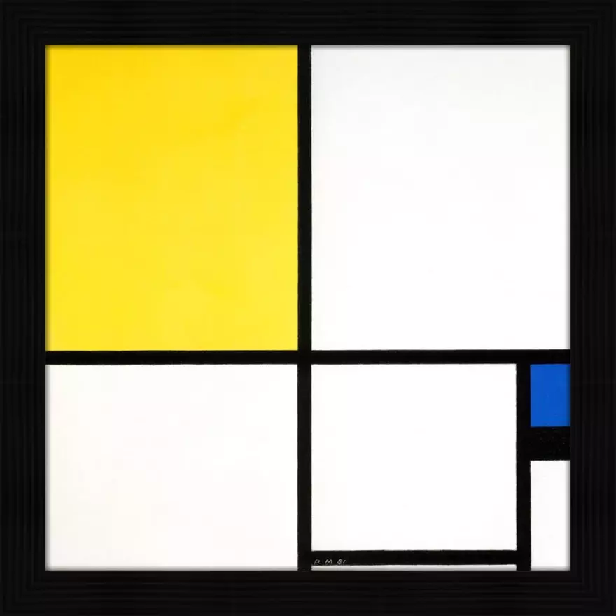 Geel en blauw compositie - Piet Mondriaan - in sierlijst Deco 82mm