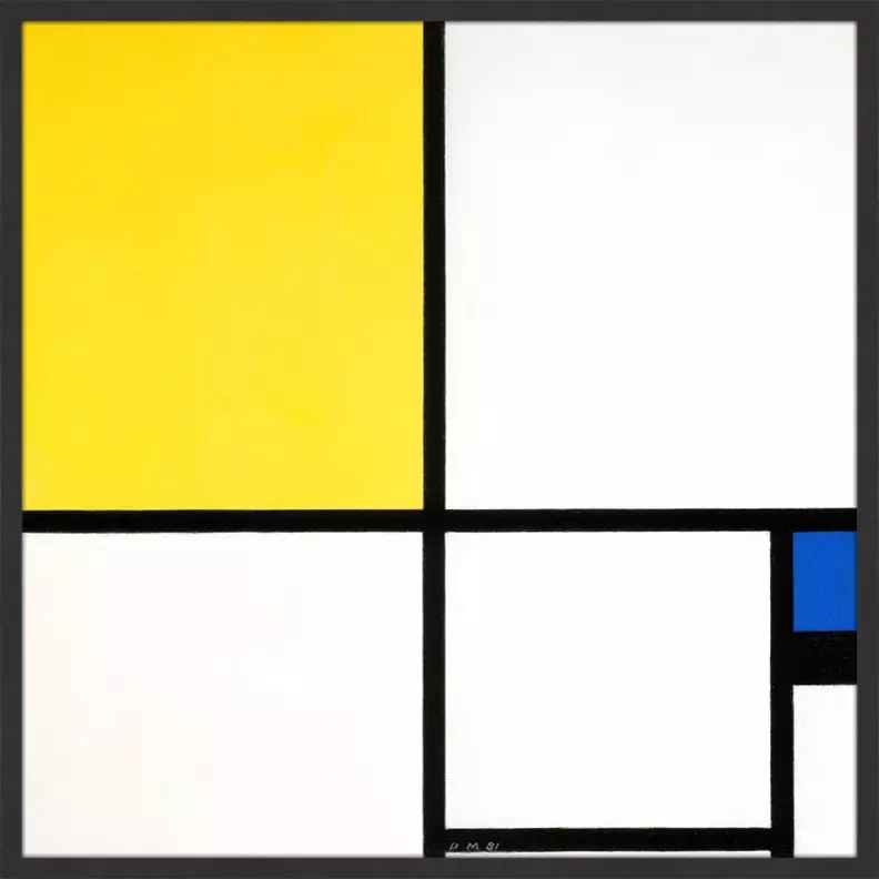 Geel en blauw compositie - Piet Mondriaan - in sierlijst Wash Black 24mm