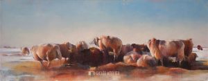 Schapen in de avondzon - Hiske Wiersma - gicleekunst