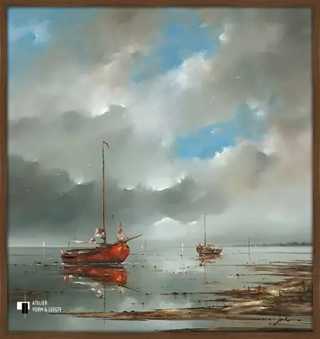 Wad, het laatste licht - Jan Kooistra - in sierlijst Altis Puur 15mm walnoot