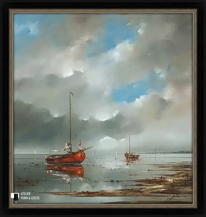 Wad, het laatste licht - Jan Kooistra - in sierlijst Luxor zwart-zilver 56mm