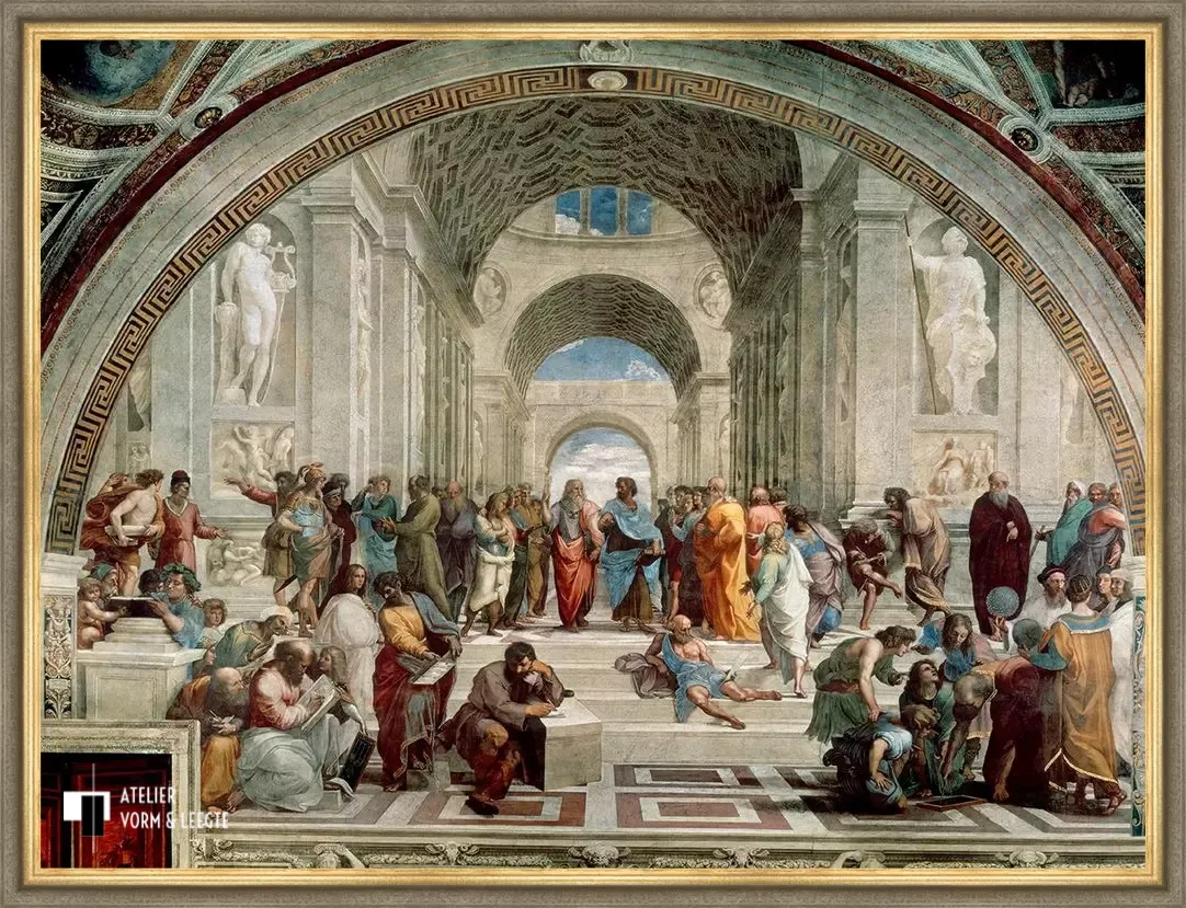 De school van Athene - Raphael - voorbeeld in sierlijst Villa grijs goud 35mm