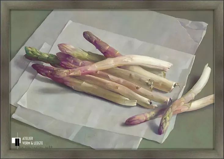 Asperges - Henk Helmantel - in sierlijst Misto Satin loodgrijs met zwarte zijkant 16mm