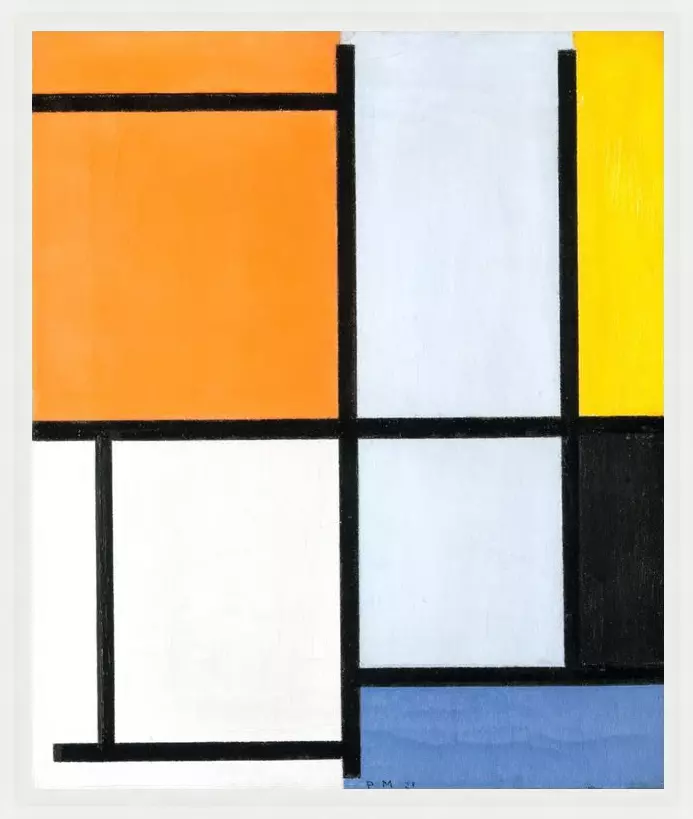 1921 compositie - Piet Mondriaan - in baklijst Impact wit 16mm met extra tussenruimte