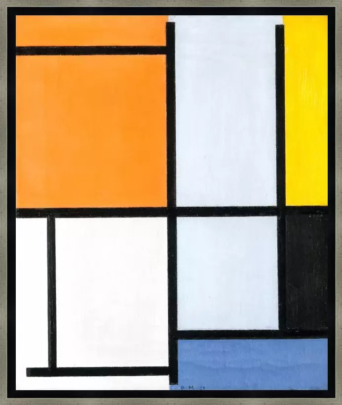 1921 compositie - Piet Mondriaan - in baklijst Impact zwart-zilver 16mm met extra tussenruimte