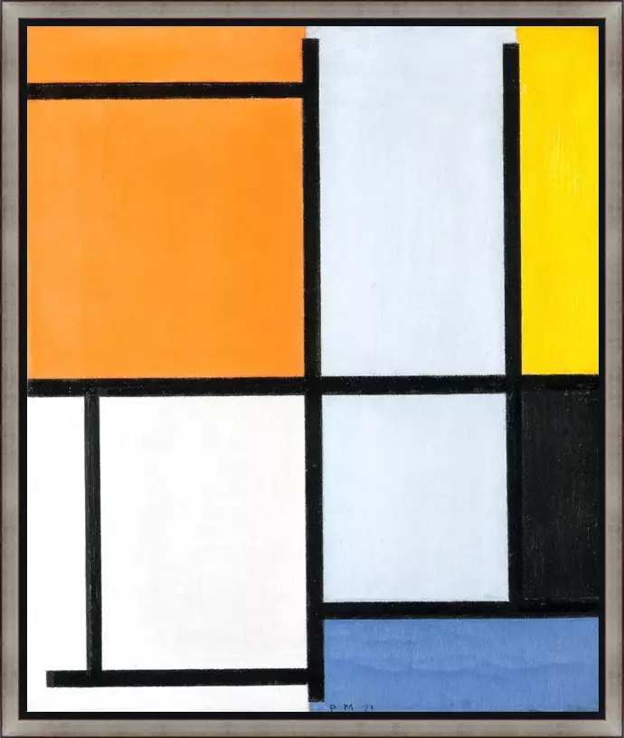 1921 compositie - Piet Mondriaan - in baklijst Majory zwart-zilver-rood 24mm