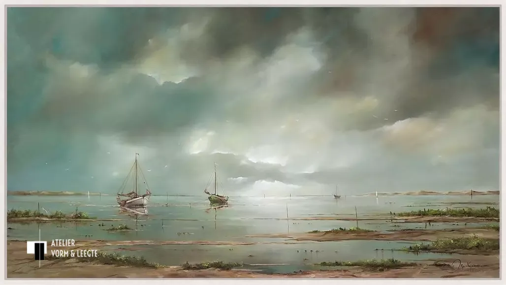 Schepen op het wad - Jan Kooistra - in baklijst Atelier whitewash 10mm