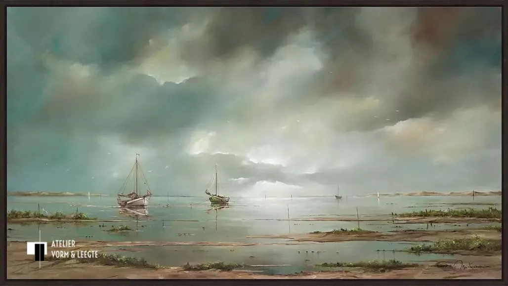 Schepen op het wad - Jan Kooistra - in baklijst Atelier zwart 10mm