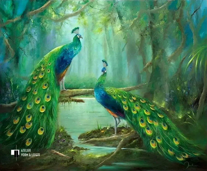 Twee pauwen - Jan Kooistra - giclee op canvas