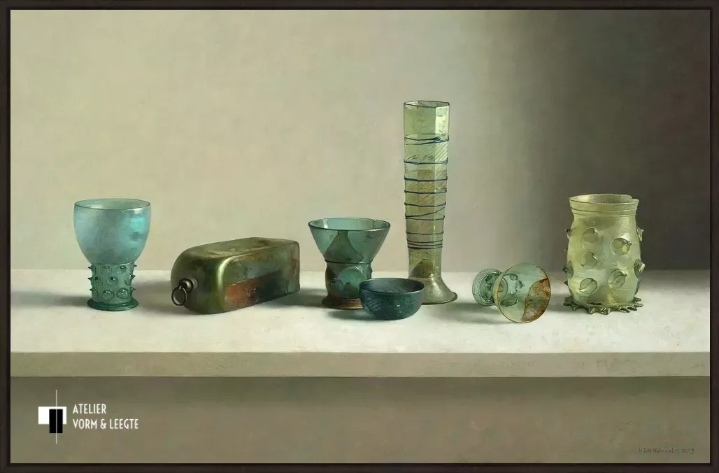 Europees archeologisch glas - Henk Helmantel - in baklijst Atelier zwart 10mm