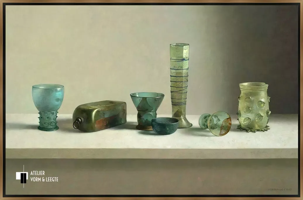 Europees archeologisch glas - Henk Helmantel - in baklijst Bazo Luze zwart-goud 8mm